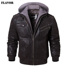 Load image into Gallery viewer, Men's Real Leather Jacket Men Motorcycle Removable Hood winter coat Men Warm Genuine Leather Jackets