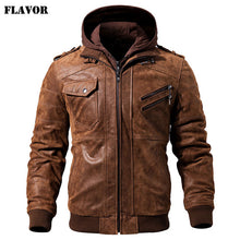 Load image into Gallery viewer, Men's Real Leather Jacket Men Motorcycle Removable Hood winter coat Men Warm Genuine Leather Jackets